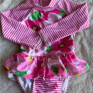 Flap Happy Pink Floral & Striped Long-Sleeve One-Piece Swimsuit